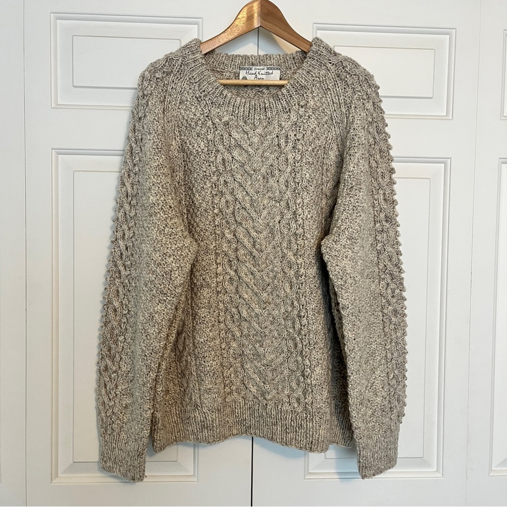 Cozy Fisherman’s Sweater in Cream/Gray